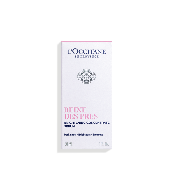 Koncentrirani serum za razsvetlitev polti Reine des Prés L'Occitane v embalažni škatli