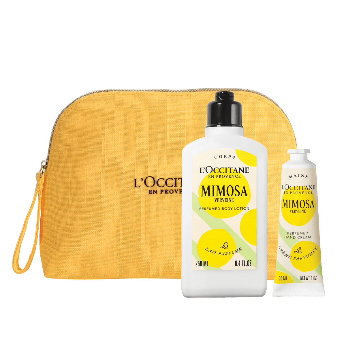 Darilni komplet Mimosa Verveine v torbici – mleko za telo in nega rok - L'Occitane