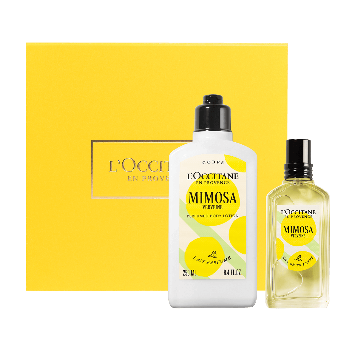 Darilni komplet Mimosa Verveine – dišava in mleko za telo - L'Occitane