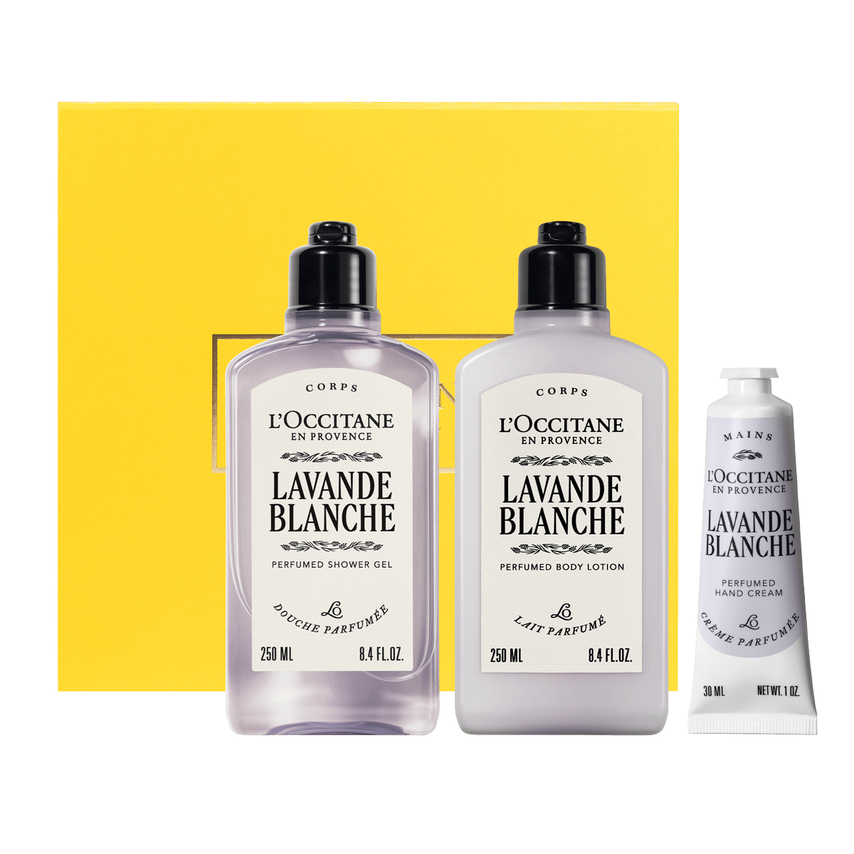 Darilni komplet Lavande Blanche – prhanje, nega telesa in nega rok