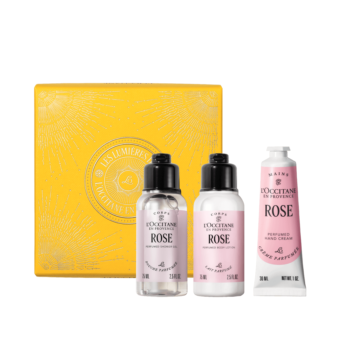 L'Occitane Mali darilni komplet Rose - prhanje, mleko za telo in nega rok