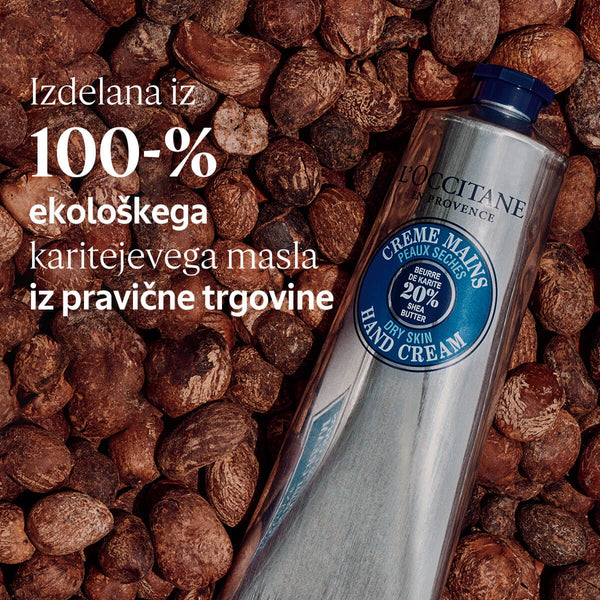 L'Occitanova krema za roke za suho kožo je izdelana iz 100-% ekološkega karitejevega masla iz pravične trgovine. 