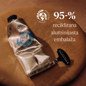 Tuba L'Occitanove kreme za roke za suho kožo s karitejevim maslom je izdelana iz 95-% reciklirane aluminijaste embalaže. 