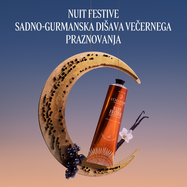 Krema Nuit Festive L'Occitane na ozadju lune in neba 