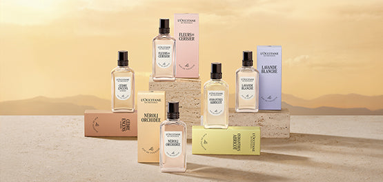 Dišavne kolekcije L’Occitane – pafrumske stekleničke in škatlice v pastelnih barvah  