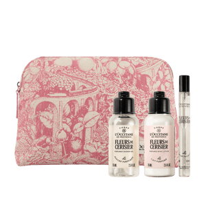 Darilni komplet Fleurs de Cerisier v torbici - prhanje, mleko za telo in dišava