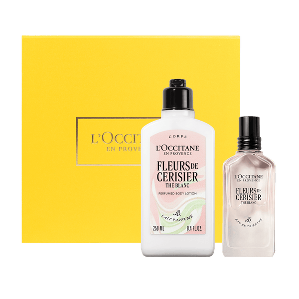 Darilni komplet Fleurs de Cerisier the Blanc – dišava in mleko za telo - L'Occitane