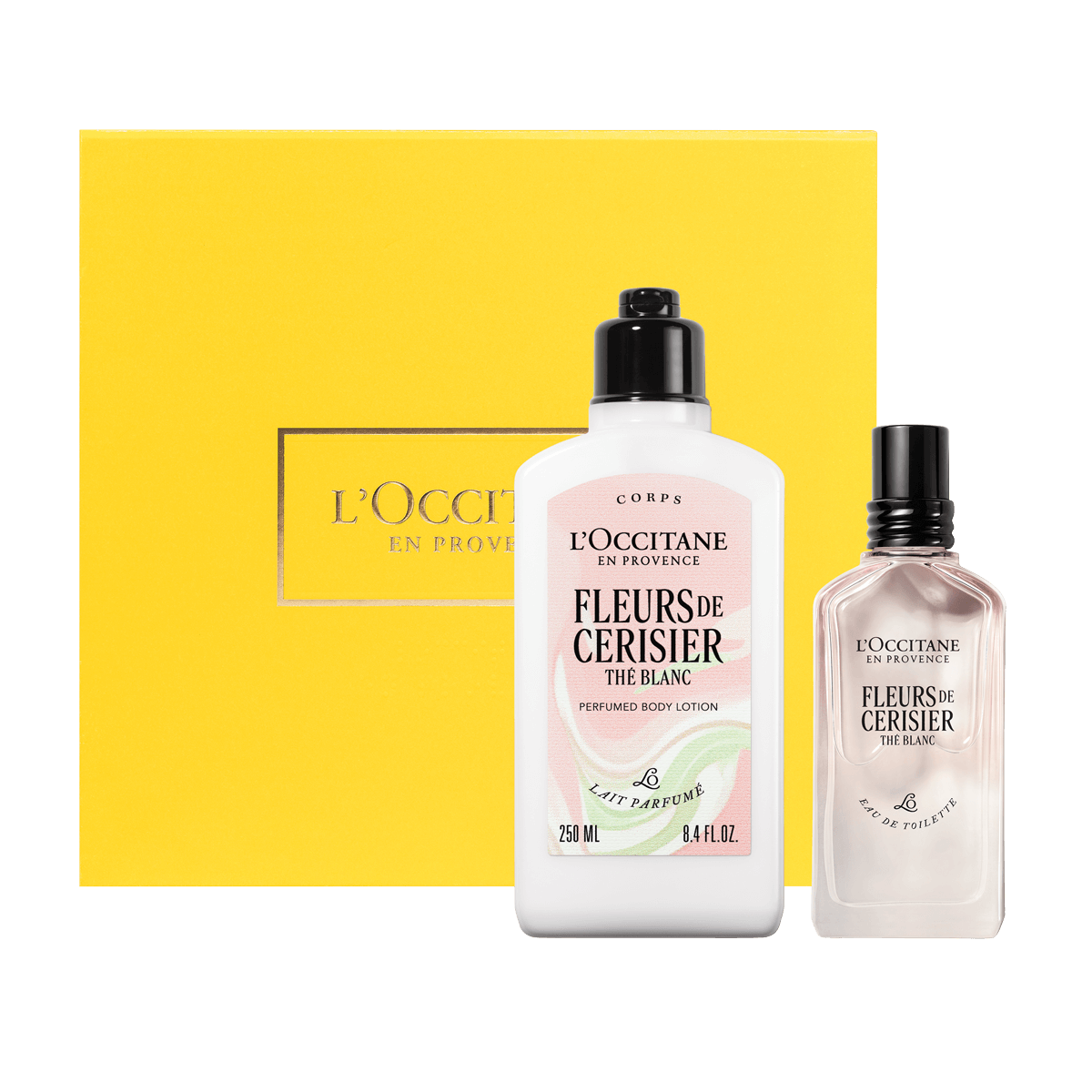 Darilni komplet Fleurs de Cerisier the Blanc – dišava in mleko za telo - L'Occitane