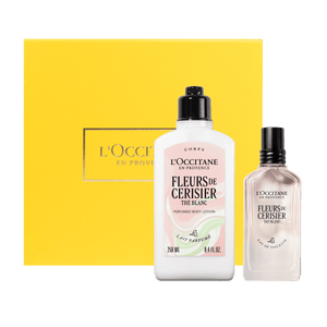 Darilni komplet Fleurs de Cerisier the Blanc – dišava in mleko za telo - L'Occitane