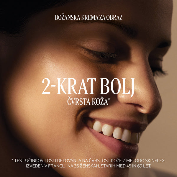 Ženska, ki kaže svetleče gladko lice - L’Occitane