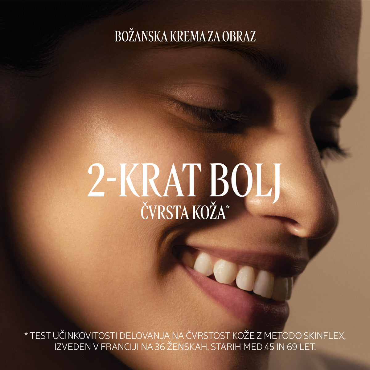 Ženska, ki kaže svetleče gladko lice - L’Occitane