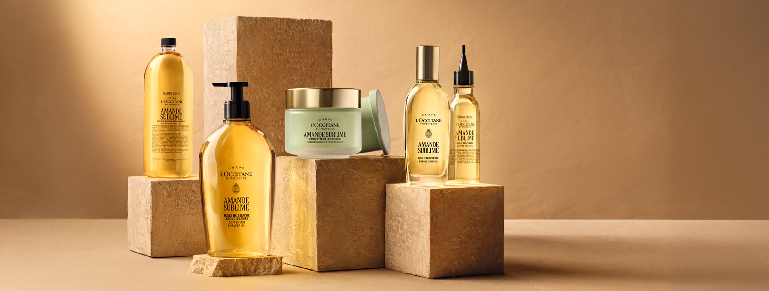 L’Occitanova kolekcija Amande Sublime – Mandelj ima prenovljeno embalažo in je na voljo tudi v embalaži za ponovno polnjenje 