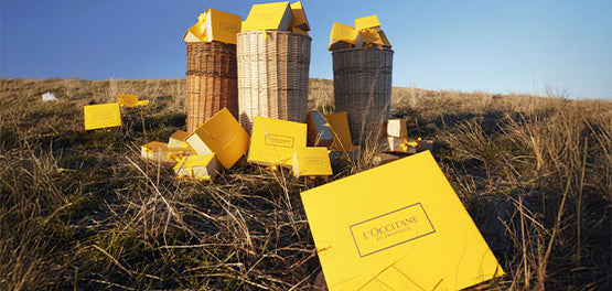 Darilne škatle na travniku L'Occitane