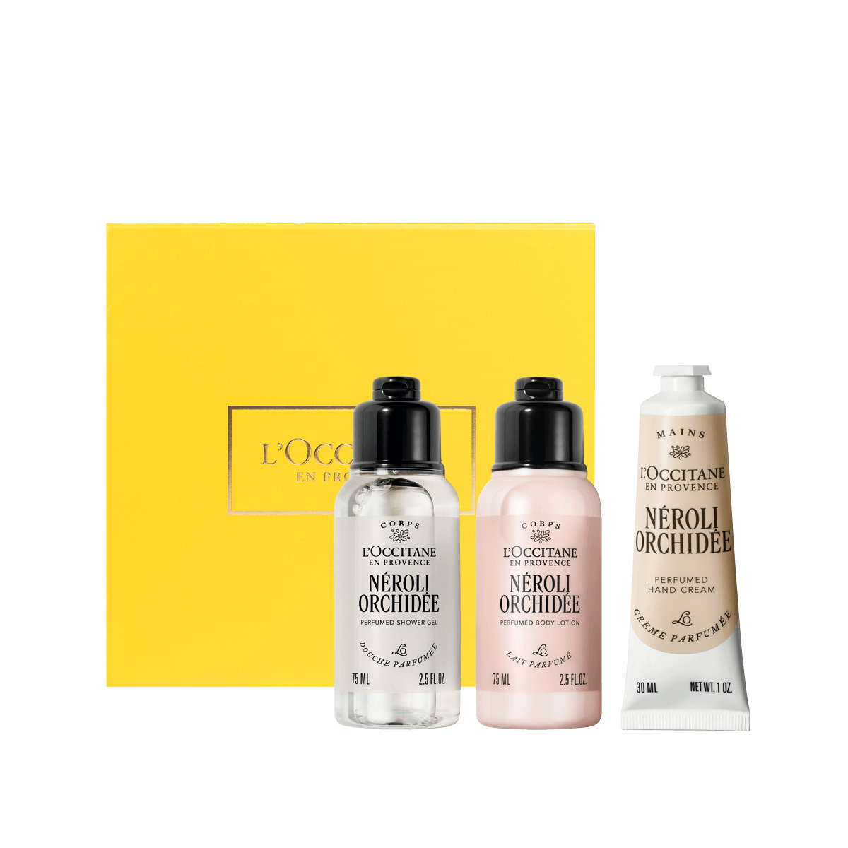 L'Occitane Mali darilni komplet Néroli Orchidée – prhanje, mleko za telo in nega rok