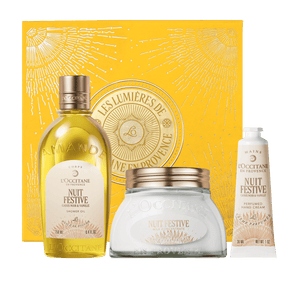 L'Occitane Darilni komplet Nuit Festive - prhanje, mleko za telo in nega rok
