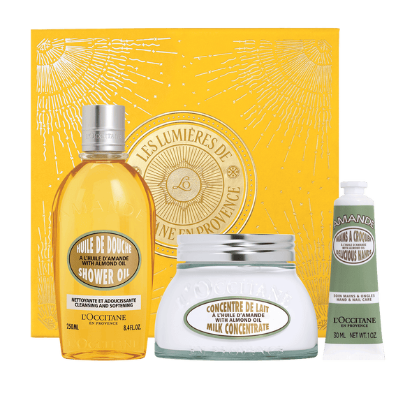 L'Occitane Darilni komplet Mandelj - prhanje, mleko za telo in krema za roke