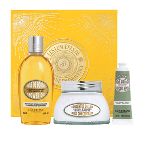 L'Occitane Darilni komplet Mandelj - prhanje, mleko za telo in krema za roke