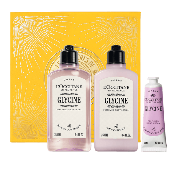 L'Occitane Darilni komplet Glycinet - prhanje, mleko za telo in nega rok 