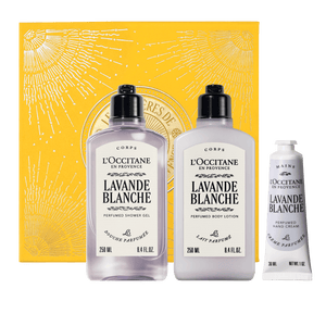 Darilni komplet Lavande Blanche L'Occitane - prhanje, mleko za telo in nega rok