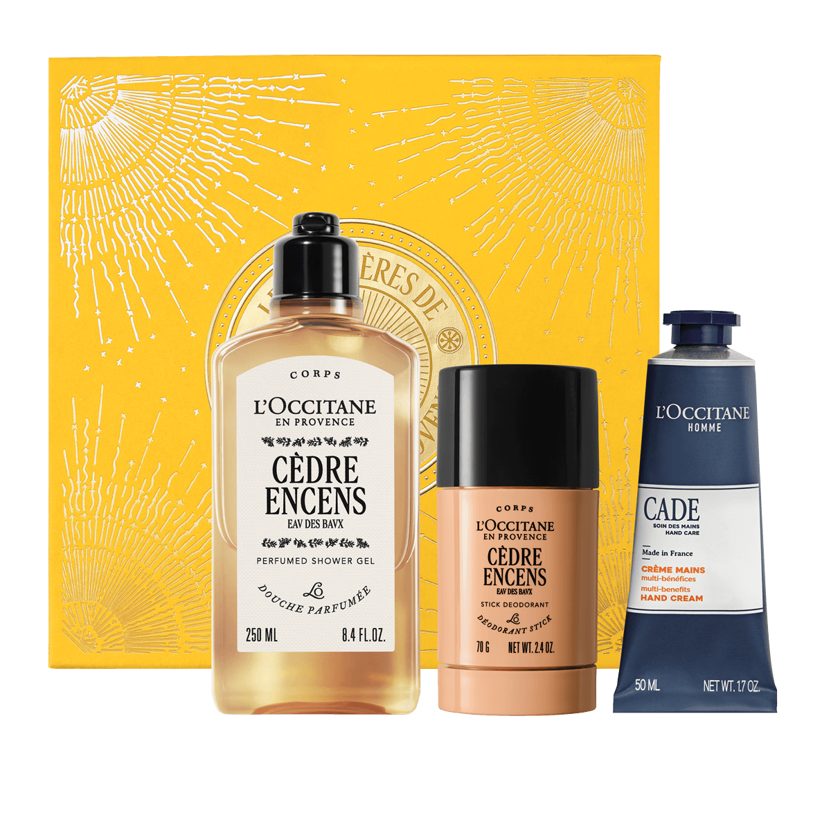 Darilni komplet za moške Baux - prhanje, deo in nega rok L'Occitane