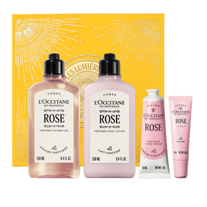 L'Occitane Darilni komplet Rose - prhanje, mleko za telo, nega rok in ustnic