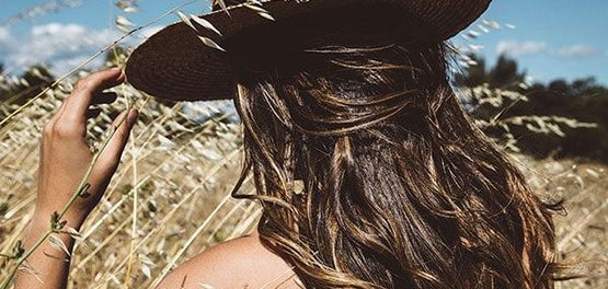 Dolgolasa rjavolaska s klobukom na polju 